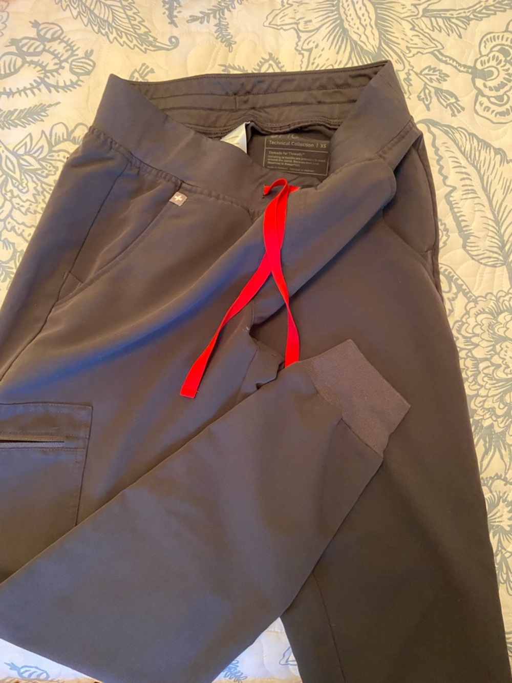 Charcoal Technical Jogger Scrub Pants with Red Drawcord